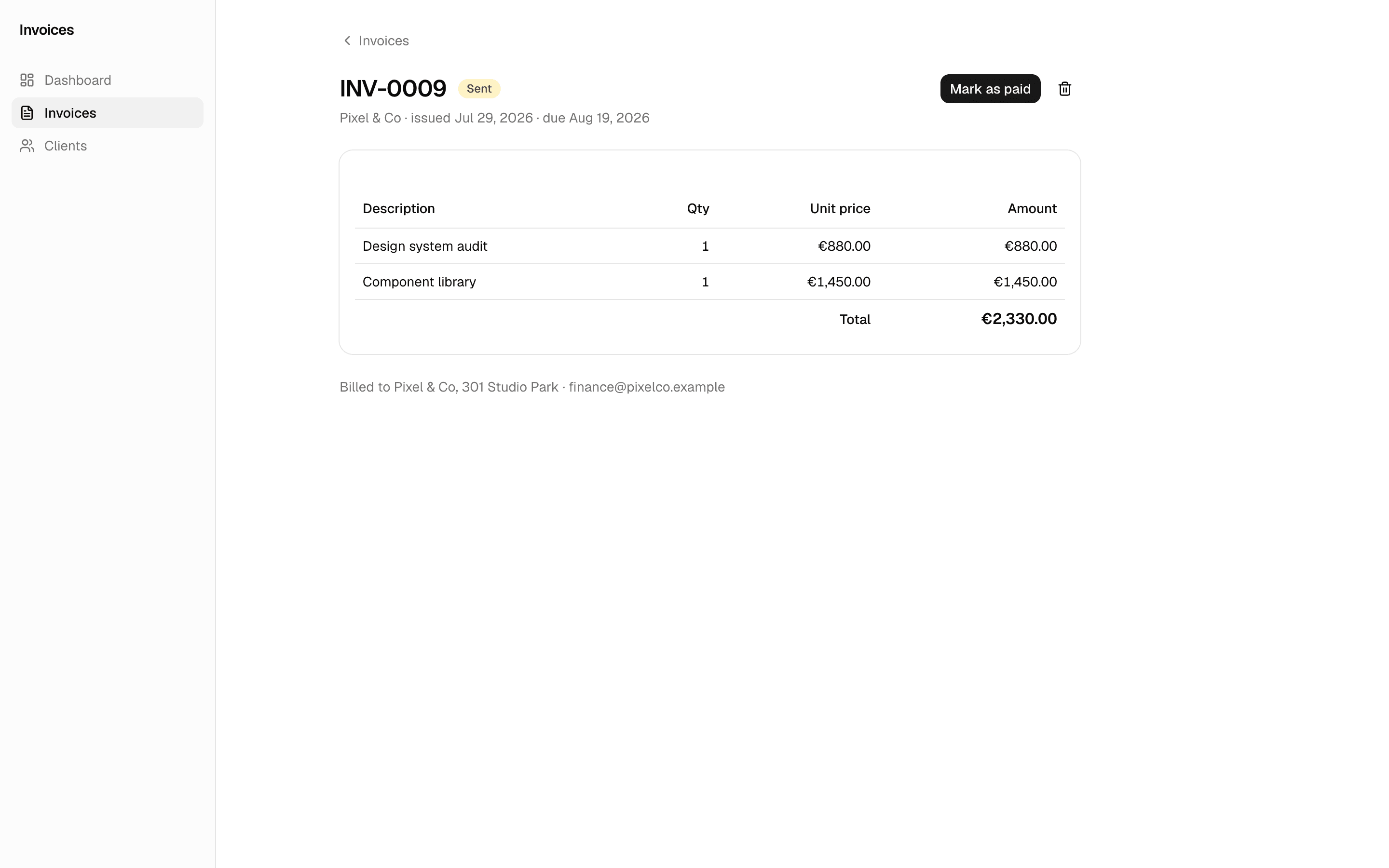 Invoice detail with line items