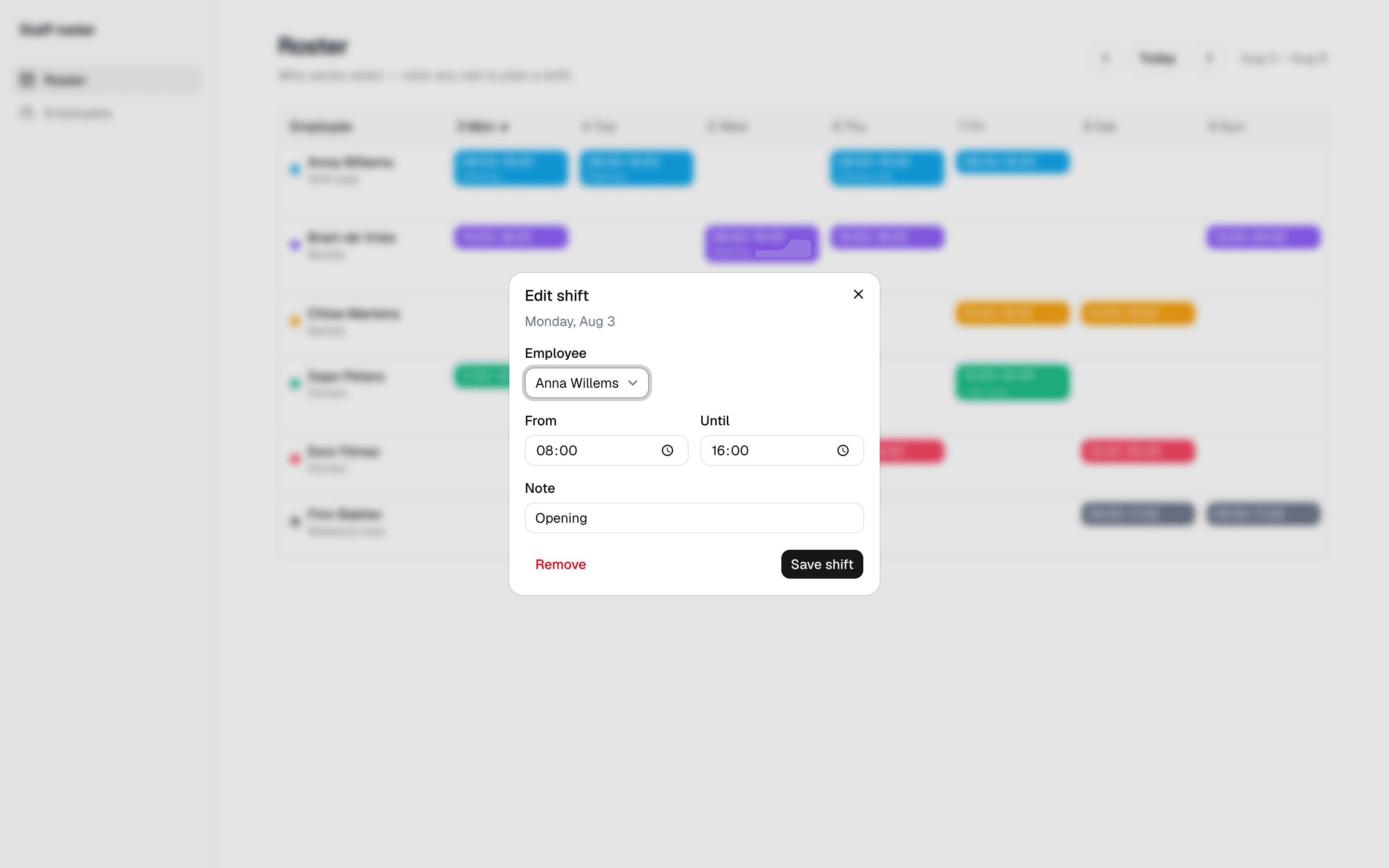 Shift dialog
